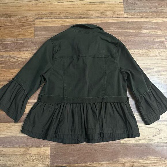 Style & Co Olive Green Button Jacket, Peplum, Utility, Bell Sleeves, Military, M - Picture 11 of 13